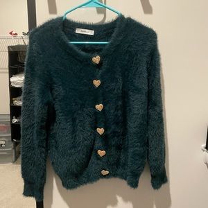 Zara fuzzy jumper with gold heart buttons